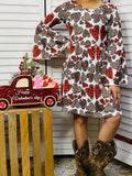 XCH0017-13H Kids Leopard & Plaid hearts Print Ruffle Long sleeve dress