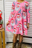 XCH0017-2H Kids Santas & Hearts & Balls print long sleeve dress