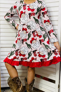 XCH0017-12H Kids Santa & Cactus & Boots print swirl dress