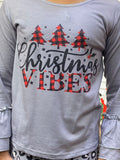 XCH0010-22H Kids “Christmas VIBES ” tree print top bottom 2pc sets