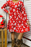 XCH0017-1H Kids Christmas print long sleeve girls swirl dress