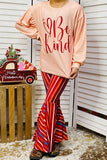 Western "Be Kind" top & striped bell bottom girls boutique set XCH0018-14 A5S3