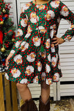 XCH0017-7H Kids Santas & Green leopard print long sleeve girls dress
