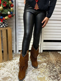 Kids Black leather skinny bottom tight girls legging DLH2471