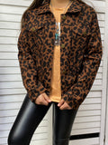 DLH2583 Kids Brown leopard printed long sleeve denim jacket