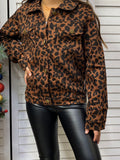 DLH2583 Kids Brown leopard printed long sleeve denim jacket