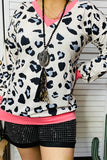 GJQ11666 Leopard printed long sleeve top w/pink detail