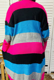 MY13392 Colorblock striped long style sweater cardigan w/pocket