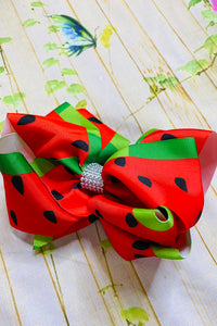 Cute watermelon double layer hair bows 7.5" with rhinestones(4PCS/$10.00)