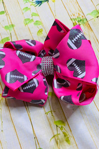 Cute glitter football hearts pink double layer hair bows 7.5" with rhinestones(4PCS/$10.00)