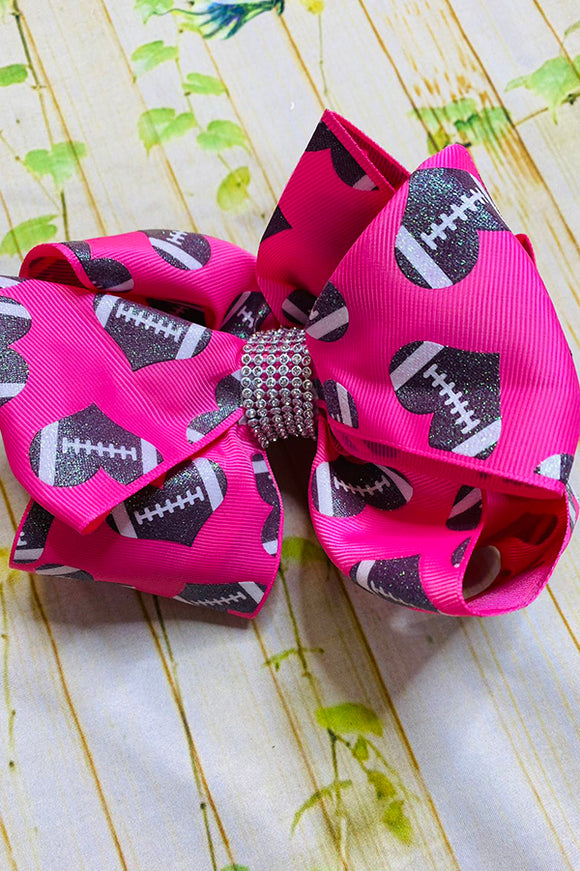 Cute glitter football hearts pink double layer hair bows 7.5