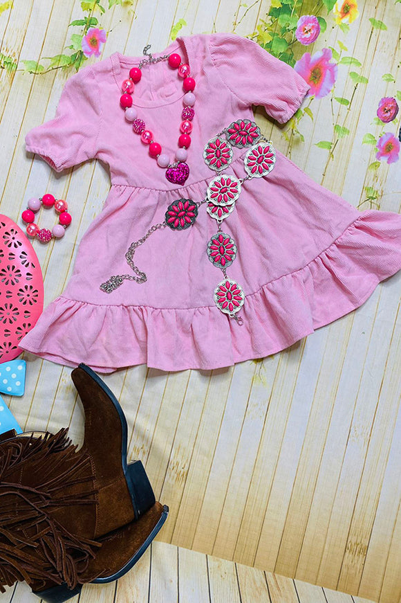 DLH2721 Kids pink short sleeve swirl girls dress