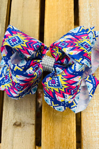 Multi color aztec printed double layer hair bows 7.5" with rhinestones(4PCS/$10.00)