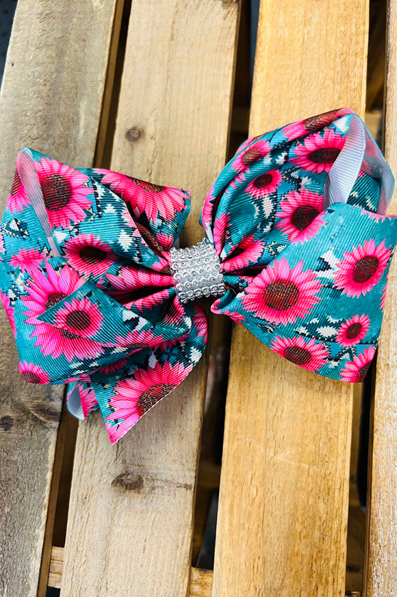Flower printed double layer hair bows 7.5