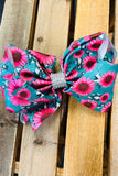 Flower printed double layer hair bows 7.5" with rhinestones(4PCS/$10.00)
