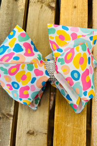 Multi color leopard printed double layer hair bows 7.5" with rhinestones(4PCS/$10.00)