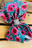 Flower printed double layer hair bows 7.5" with rhinestones(4PCS/$10.00)