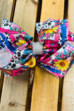 COWGIRL & BULL printed double layer hair bows 7.5" with rhinestones(4PCS/$10.00)