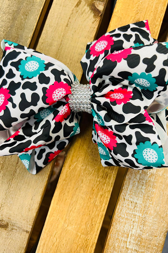 Flower & Cow printed double layer hair bows 7.5