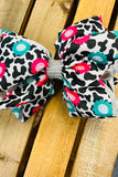 Flower & Cow printed double layer hair bows 7.5" with rhinestones(4PCS/$10.00)