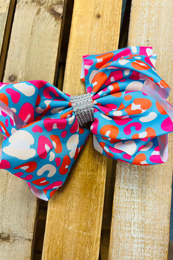 Pink & Orange leopard printed double layer hair bows 7.5