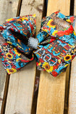 Bull & COWGIRL printed double layer hair bows 7.5" with rhinestones(4PCS/$10.00)