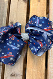 Bule flag & cars printed double layer hair bows 7.5" with rhinestones(4PCS/$10.00)