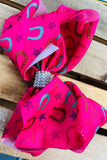 Pink horse shoe printed double layer hair bows 7.5" with rhinestones(4PCS/$10.00)