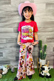 DLH2631 Floral print short sleeve top bell bottom 2pc girls sets