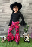 DLH2557 Solid black long sleeve top bull & aztec printed bell bottom 2pc girls sets