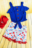 Shop girls clothes 4th July blue top flag & watermelon & ice cream prints 2pcs sets DLH2355