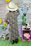 DLH2526 Leopard printed long style girls open cardigan