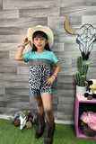 XCH0666-29H Mint & Grey & Leopard printed top leopard shorts 2pc girls  sets