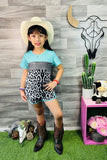 XCH0666-29H Mint & Grey & Leopard printed top leopard shorts 2pc girls  sets