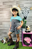 XCH0666-29H Mint & Grey & Leopard printed top leopard shorts 2pc girls  sets