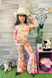 XCH0333-24H Babe & floral printed top bell bottom 2pcs girls outfits