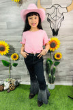 DLH2754 Black bell bottom girls jeans w/washed ruffle wholesale