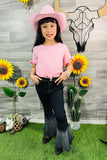 DLH2754 Black bell bottom girls jeans w/washed ruffle