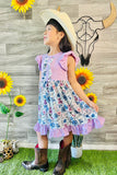 Purple floral little girls dress w/ruffle DLH1215-18 (A1S5)