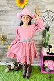 DLH2641 Long sleeve pink ruffle girls swirl dress
