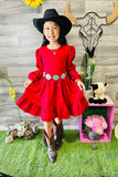 DLH2570 Solid red Long sleeve swirl girls dress wholesale