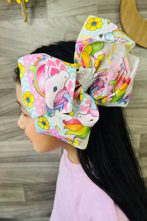 Unicorn printed double layer hair bows 7.5