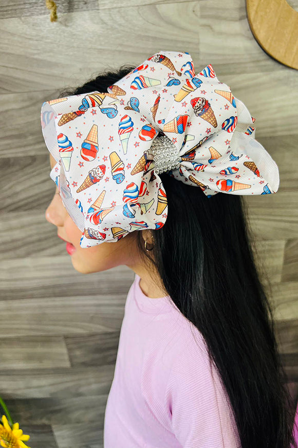 ICE CREAM printed double layer hair bows 7.5
