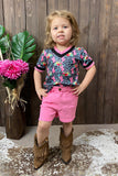 Pink shorts w/leopard & cactus printed t-shirt girls set DLH1230-05