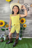 DLH2409 Mix & Match Pink floral and Yellow & white striped girl 2pc set (2 sets bundle)