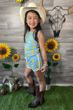 DLH2402 Mix & Match Smile face flower prints & aqua 2pc girls sleeveless set ((2 sets bundle) )