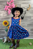 XCH0888-16H 4th of July blue star patriotic girl dress w/back bow