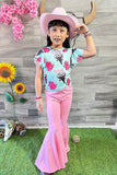 DLH2384 YEEHAW & COW & CACTUS prints pink pant 2pc girls clothing sets