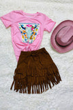 DLH1215-31 Pink cow & aztec print short sleeve girls t-shirt