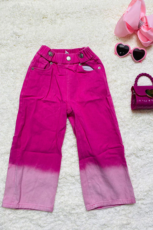 DLH2531 Hot pink washed straight pant denim girls jeans